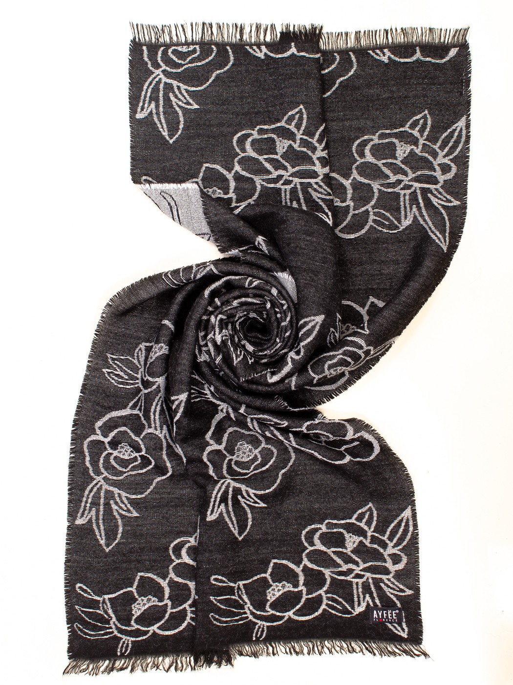 STOLA JACQUARD ROSES, 180X40 - BLACK